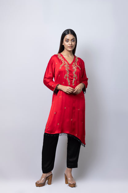 Red Embroidered Suit Set