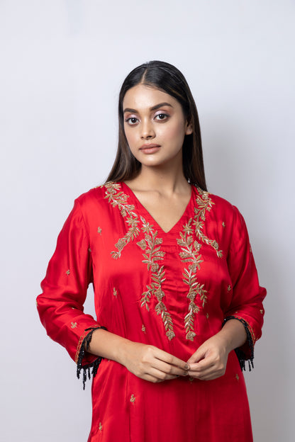 Red Embroidered Suit Set