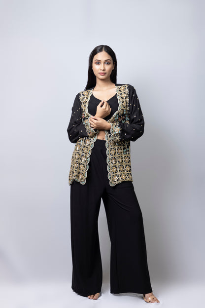 Black Zardozi Work Jacket with Co-ord Set