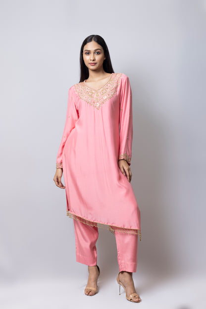 Pink Asymmetrical Suit Set