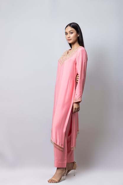 Pink Asymmetrical Suit Set