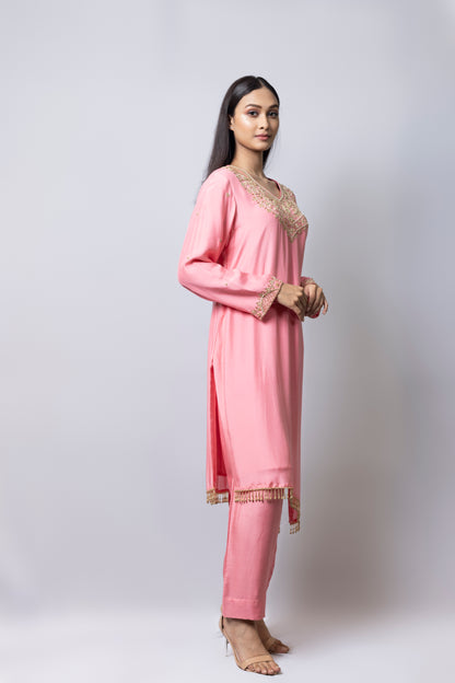 Pink Asymmetrical Suit Set