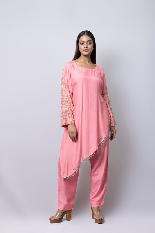 Pink Asymmetrical Suit Set