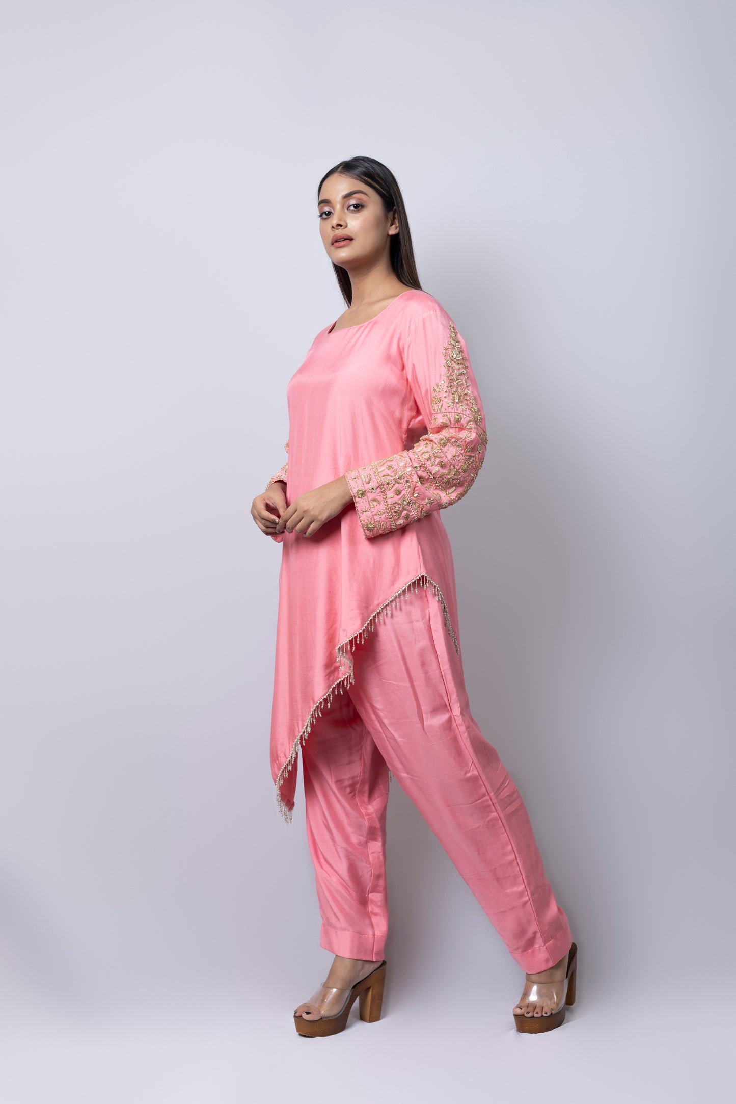 Pink Asymmetrical Suit Set