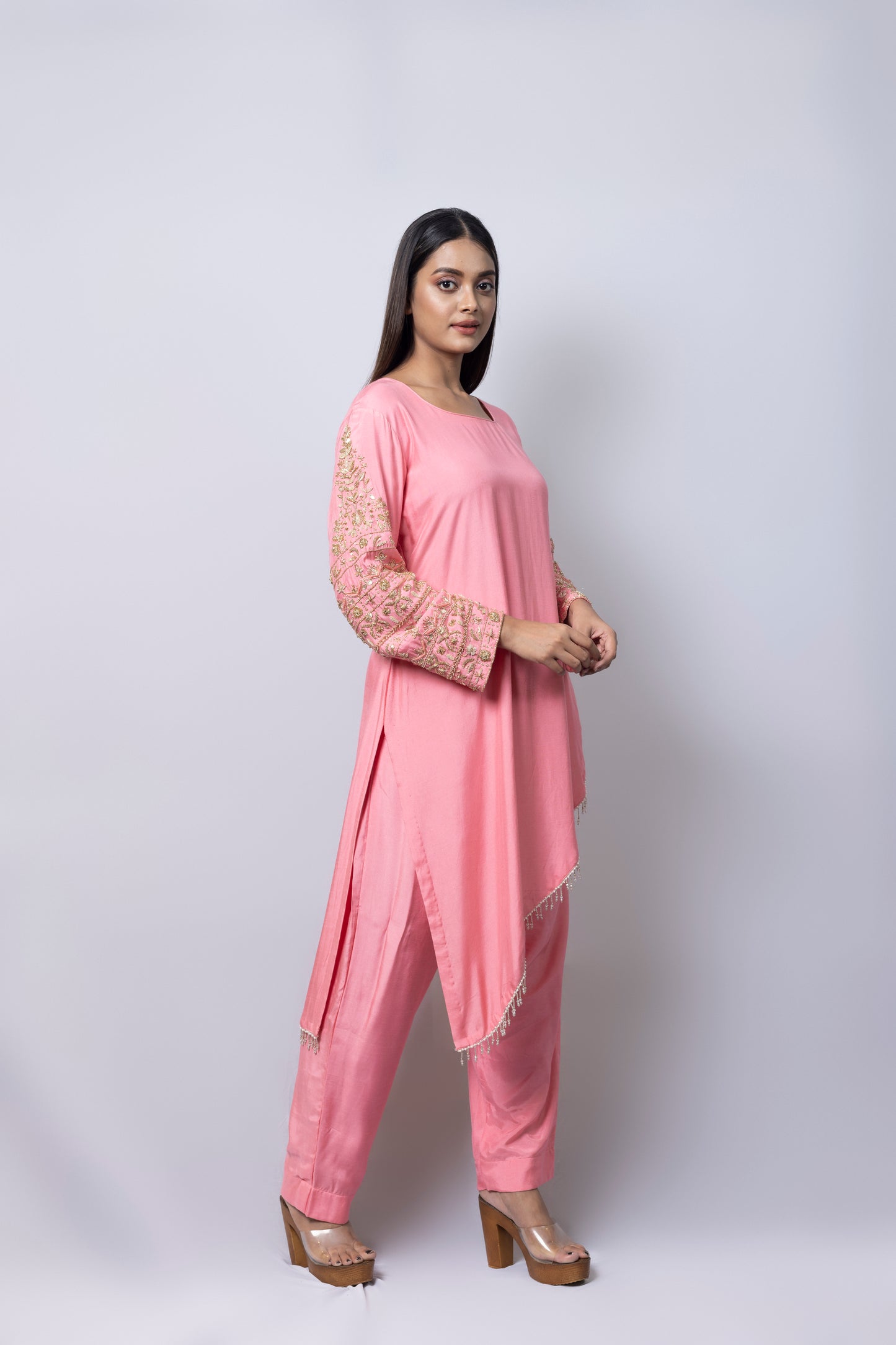 Pink Asymmetrical Suit Set