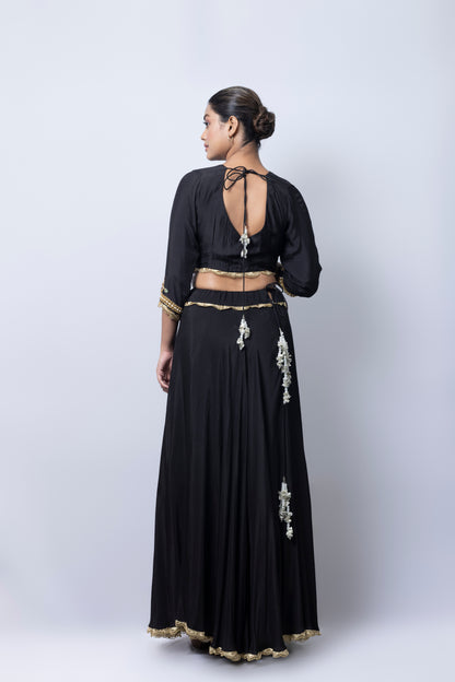 Black Embroidered Lehenga Set