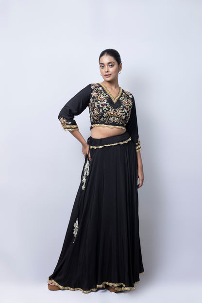 Black Embroidered Lehenga Set