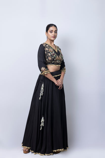 Black Embroidered Lehenga Set