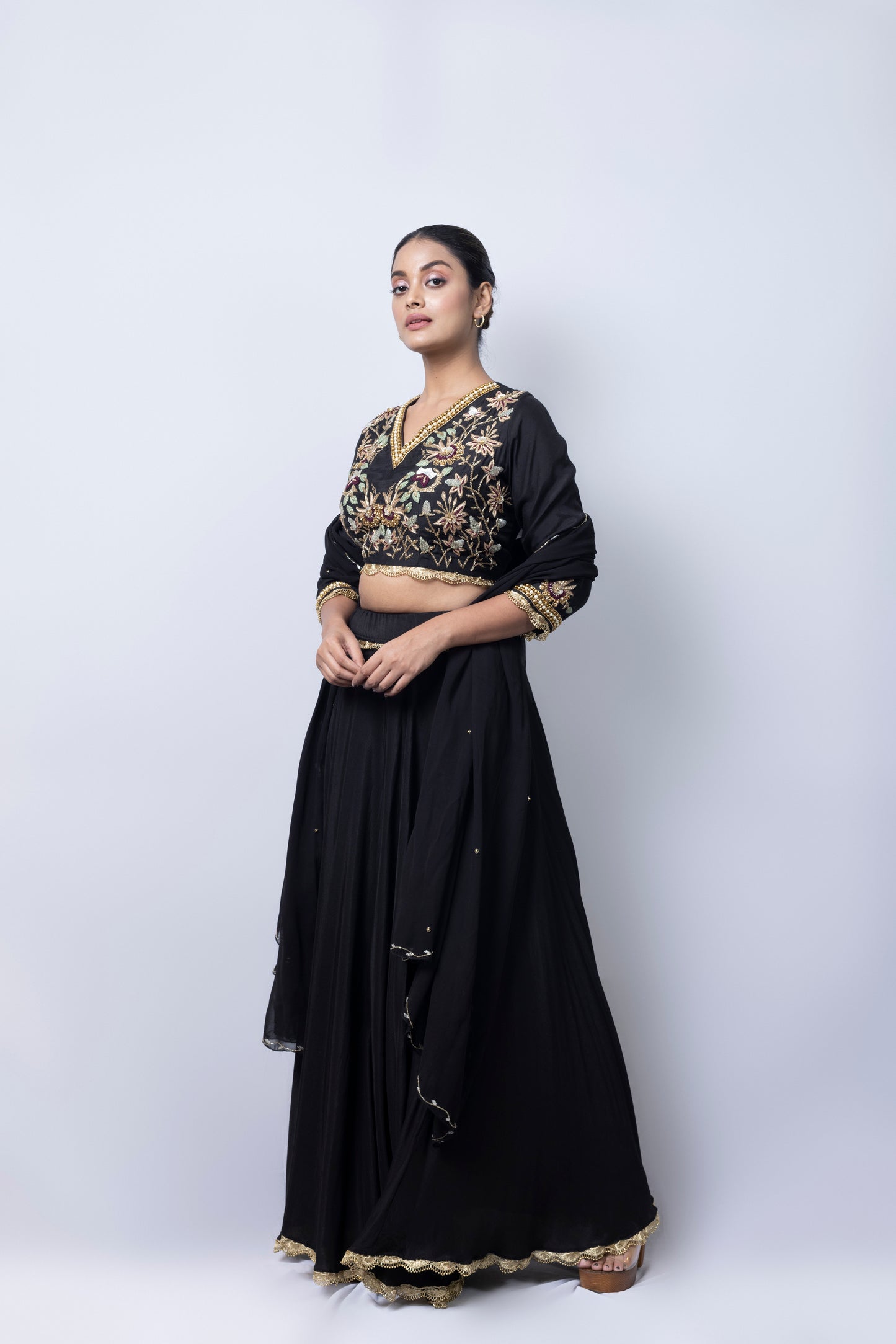 Black Embroidered Lehenga Set