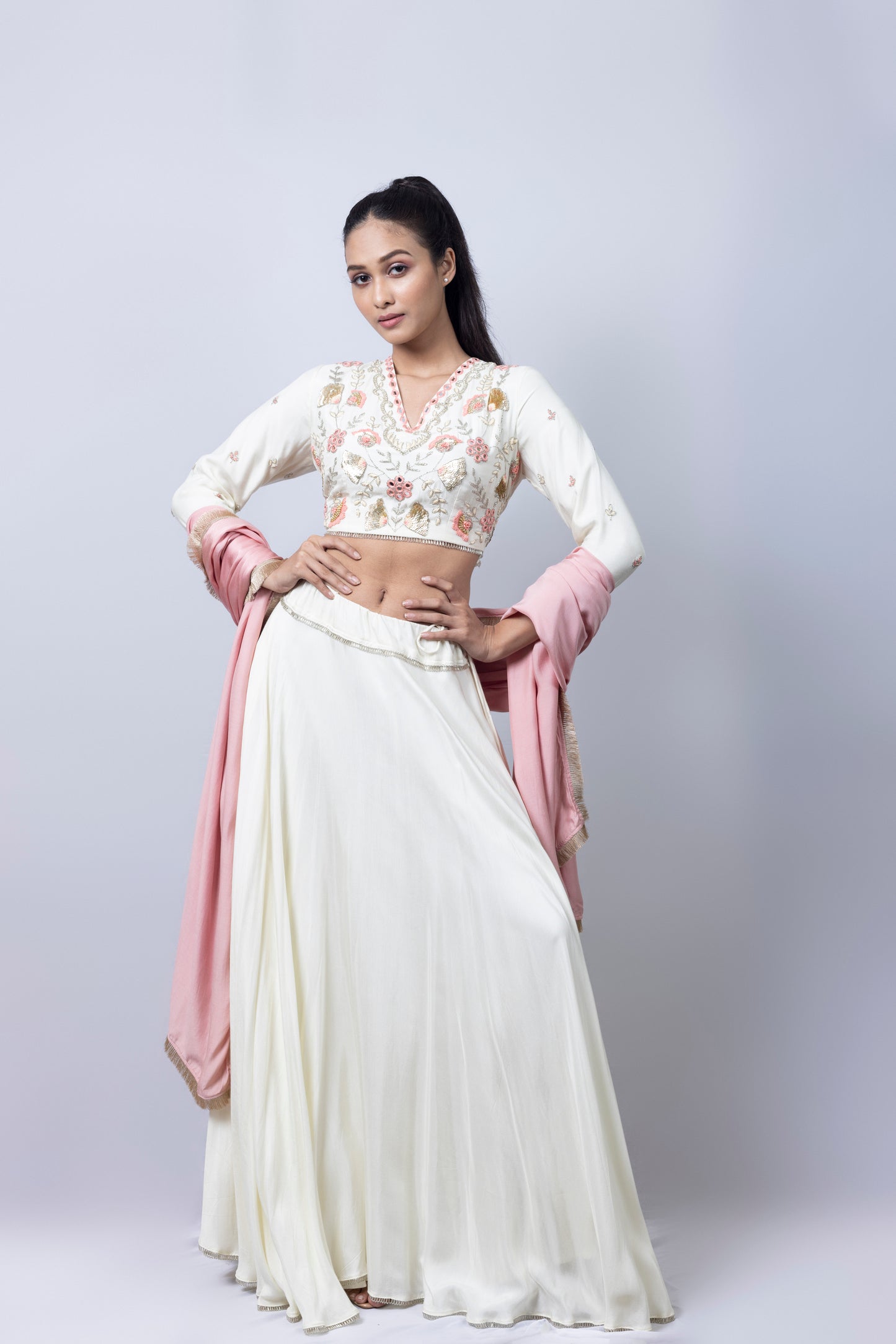 Ivory Hand Embroidered Lehenga Set