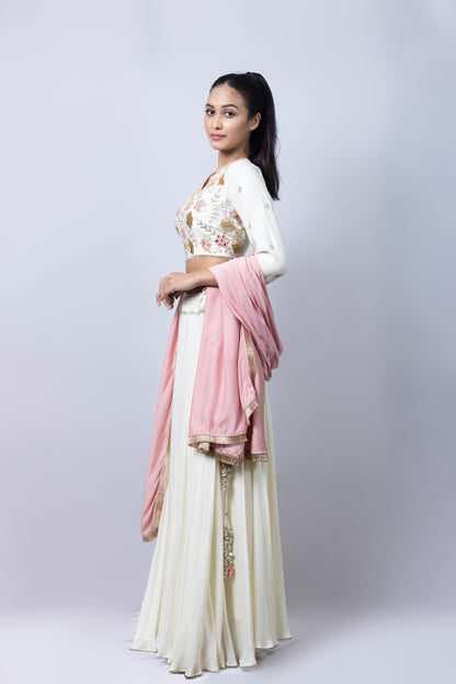 Ivory Hand Embroidered Lehenga Set