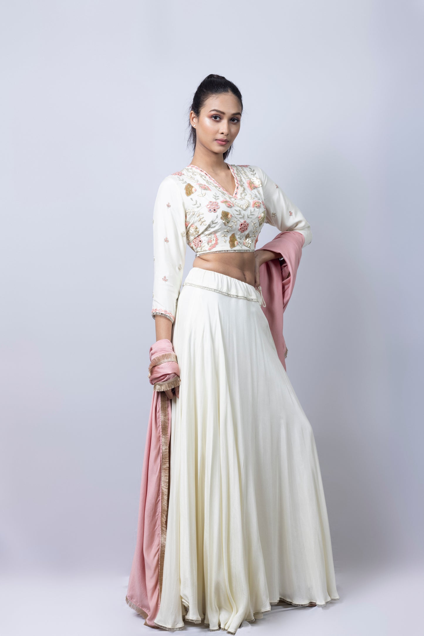 Ivory Hand Embroidered Lehenga Set