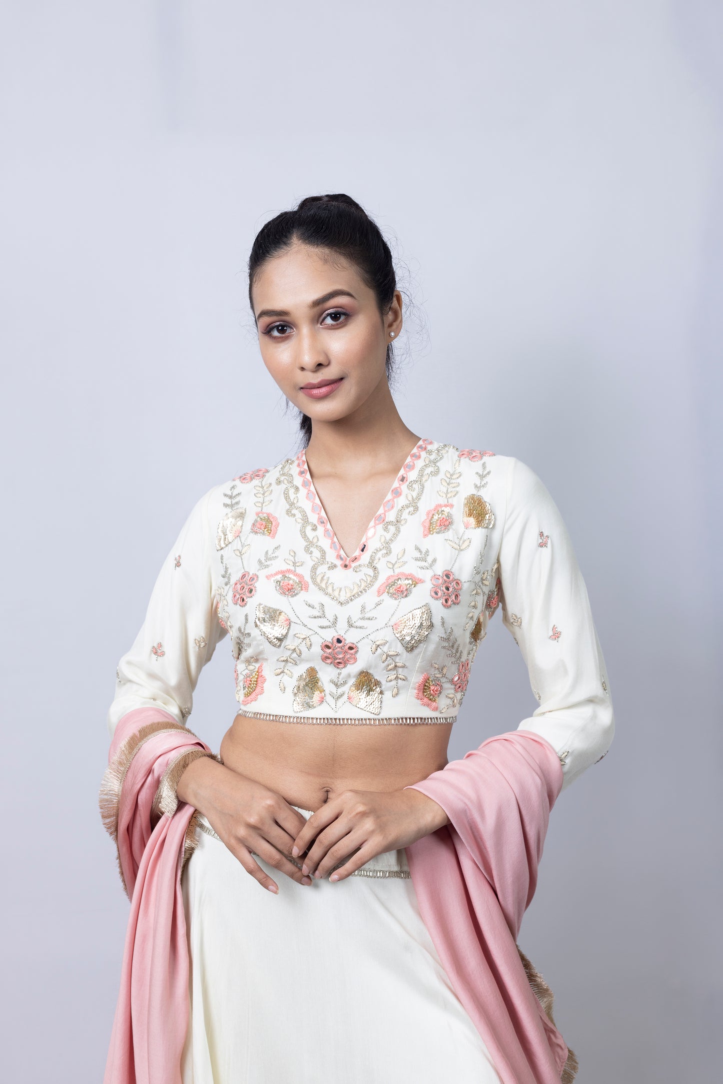 Ivory Hand Embroidered Lehenga Set