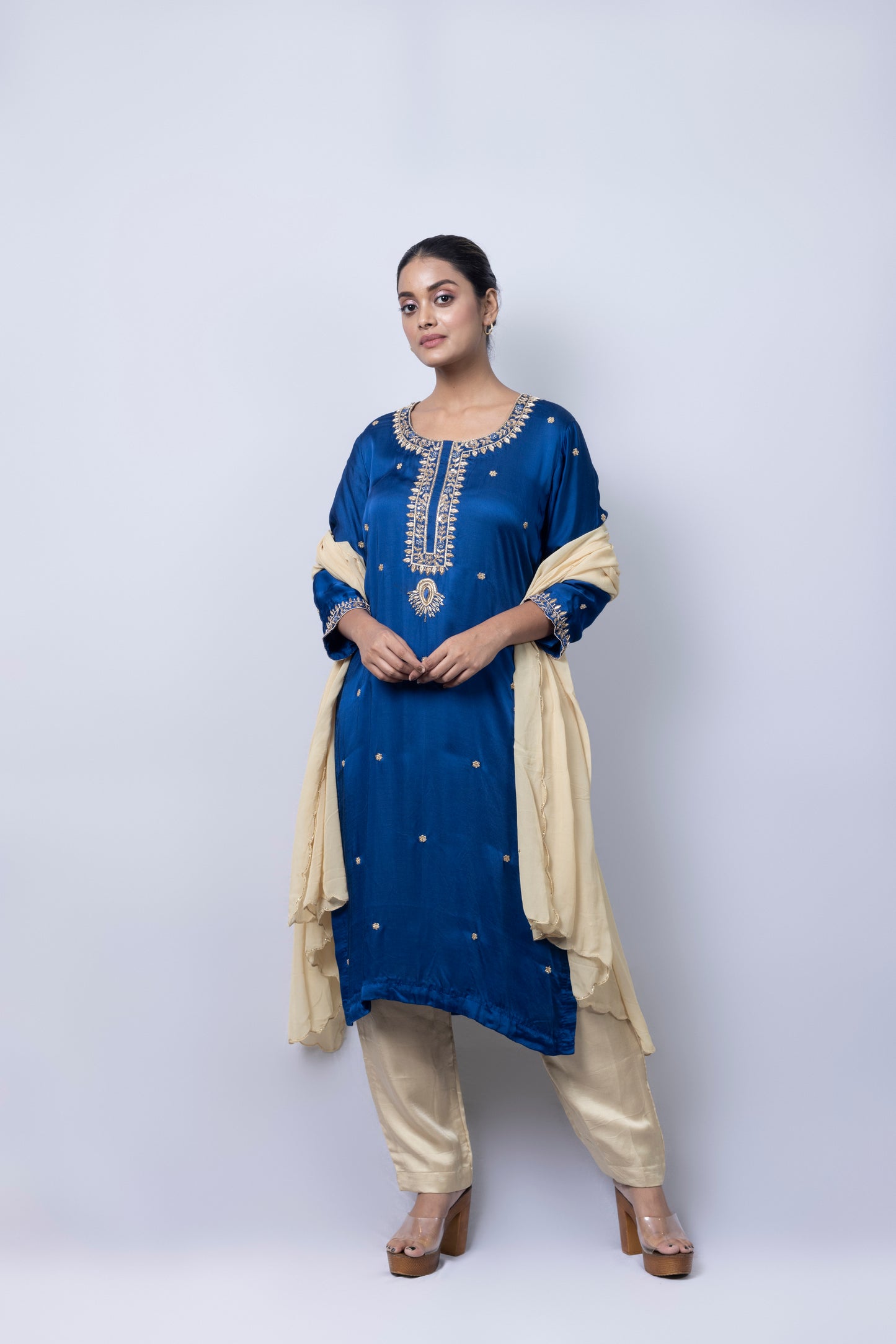 Indigo Suit Set With Dupatta