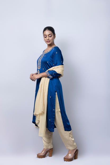 Indigo Suit Set With Dupatta