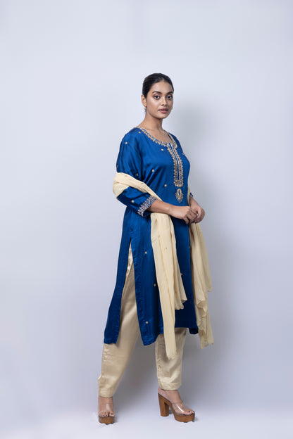 Indigo Suit Set With Dupatta