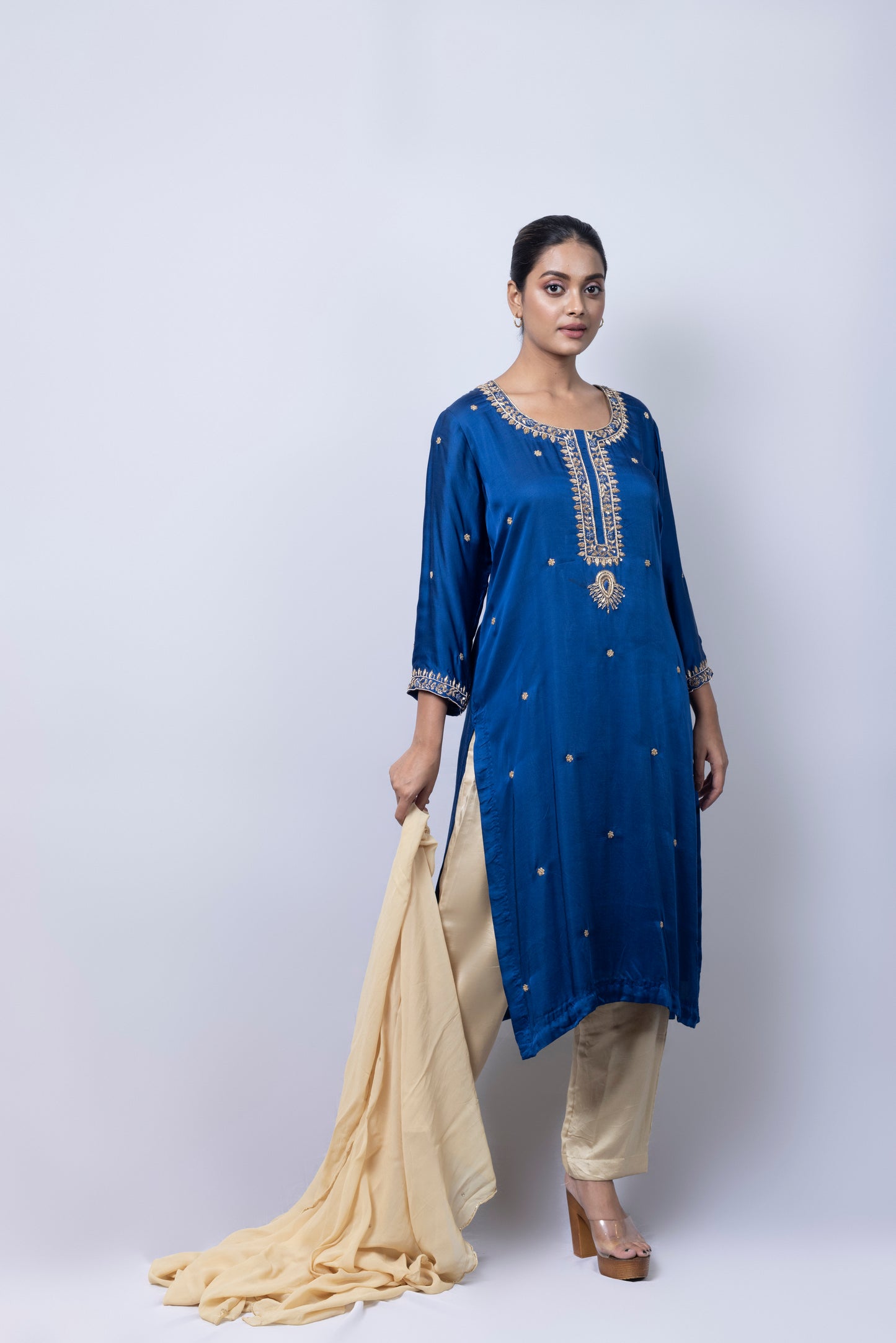 Indigo Suit Set With Dupatta