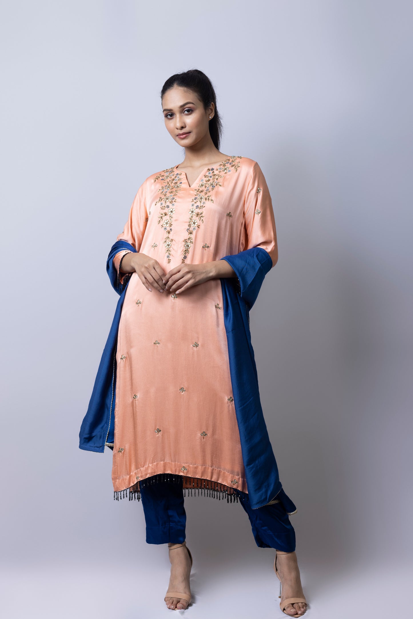 Peach Embroidered Suit Set