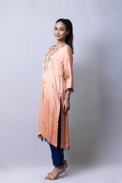 Peach Embroidered Suit Set