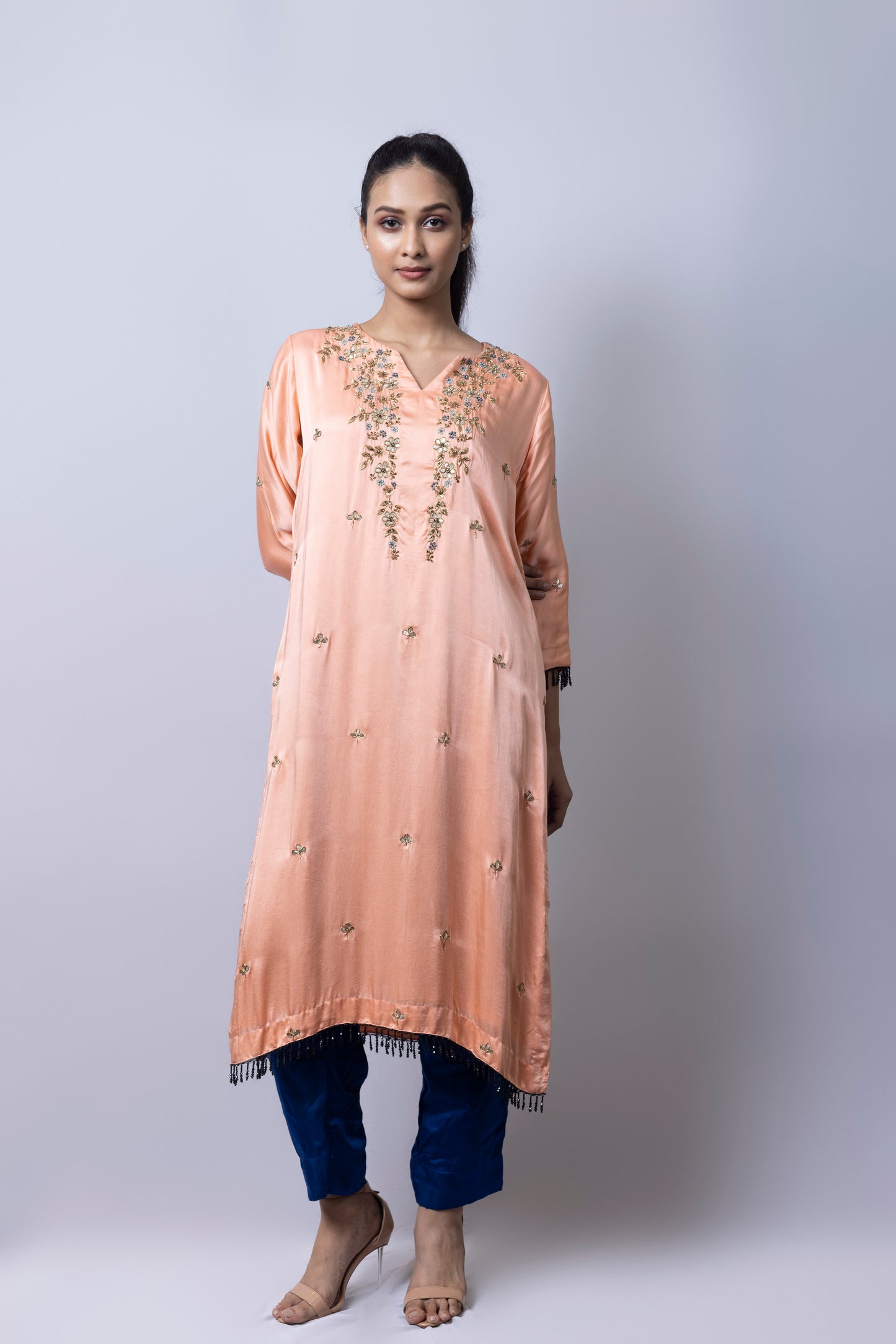 Peach Embroidered Suit Set